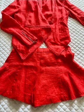 Marciano - Bright Orange Linen Two-Piece Set - Cropped Jacket & Flared Shorts